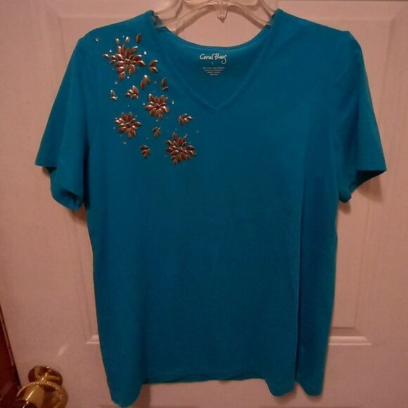 Coral BayTeal Embellished Top - Picture 1 of 5